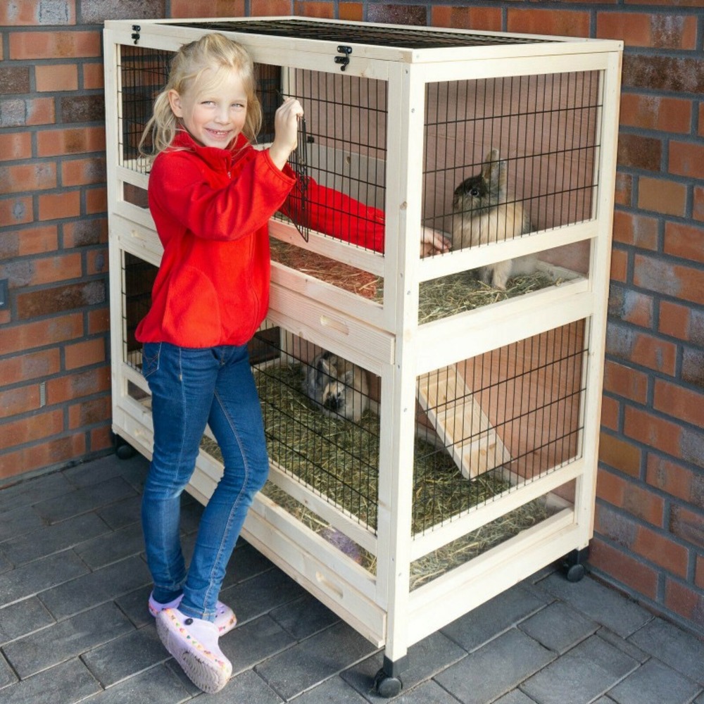 Cage clapier enclos lapin extérieur en bois de haute qualité pour lapins  118 x 63 x 118 cm-modèle 034 villa de ville