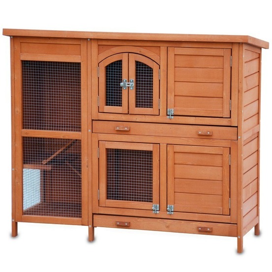 Cage clapier pour lapins 122x42,5x104 cm modèle- miette 082 marron