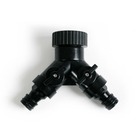 Connecteur double robinet. 2 voies. 6,5 cm. Compatible avec 1/2" et 3/4".