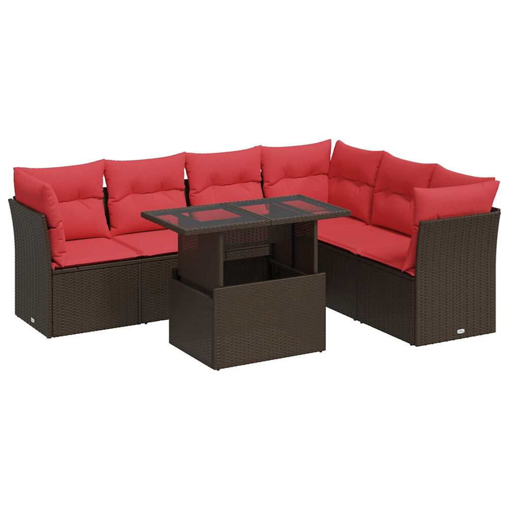 Salon de jardin avec coussins 7 pcs marron résine tressée acacia
