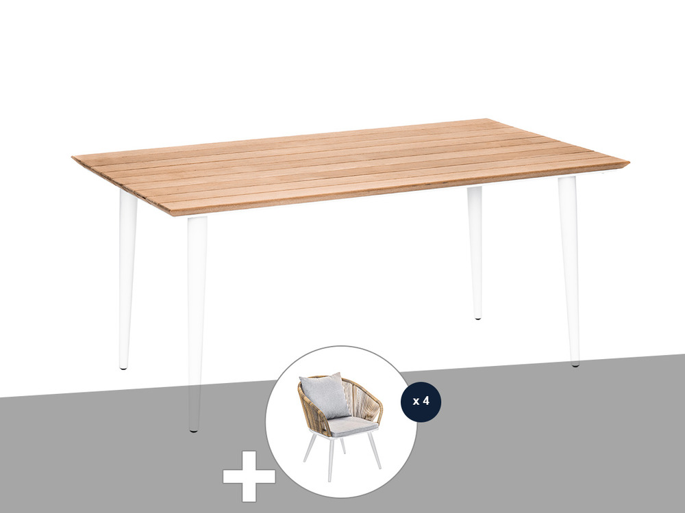 Ensemble repas table de jardin rectangulaire en bois teck maldives avec 4 fauteu