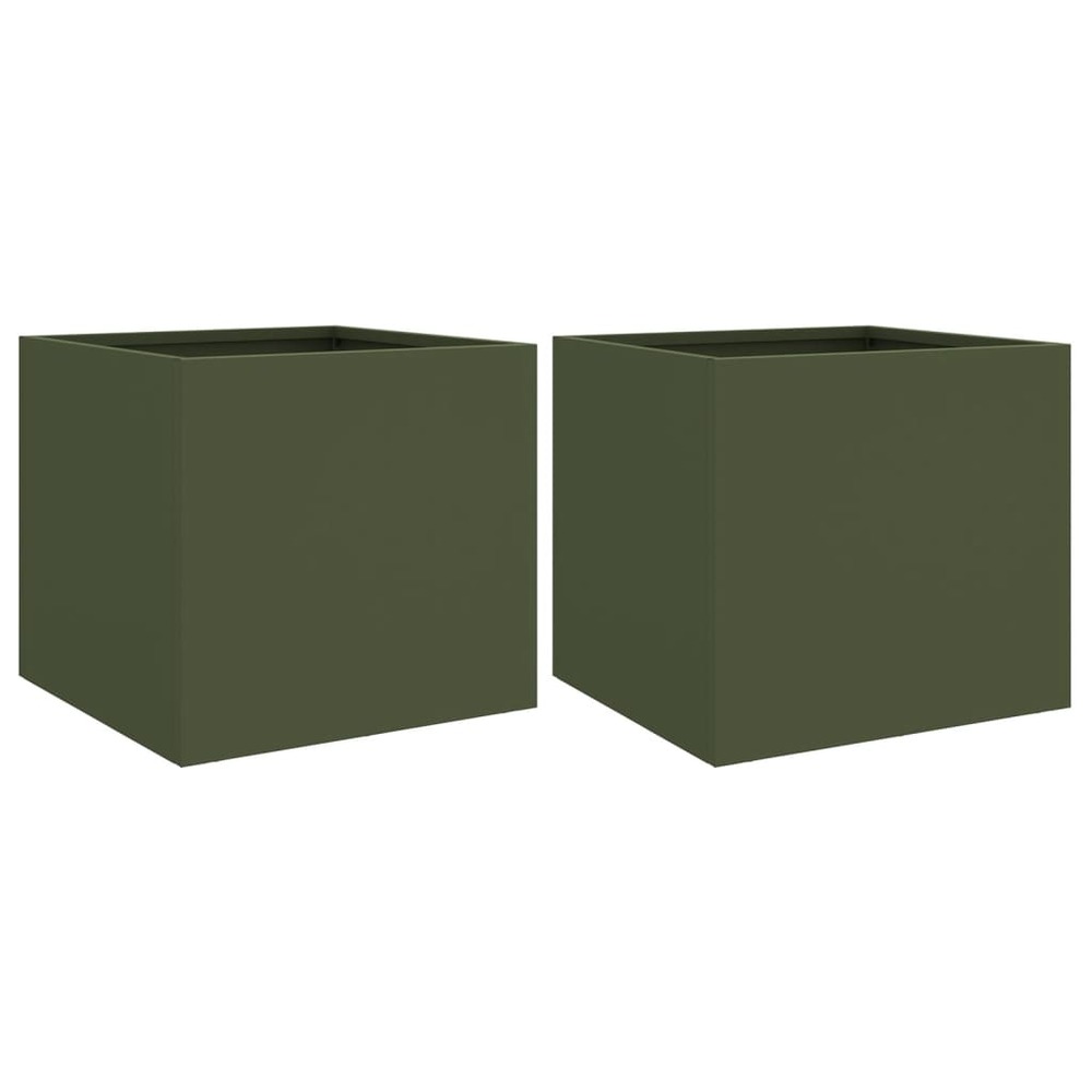 Jardinière bac lit surélevé plantes fleurs jardin terrasses lot de 2 olive 32 x 30 x 29 cm acier vert