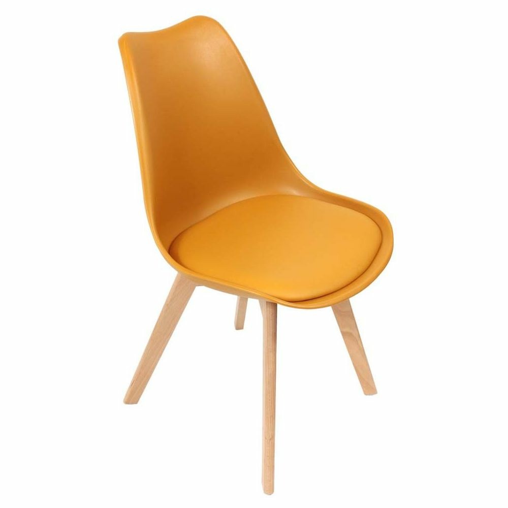 Chaise scandinave avec assise rembourrée jaune