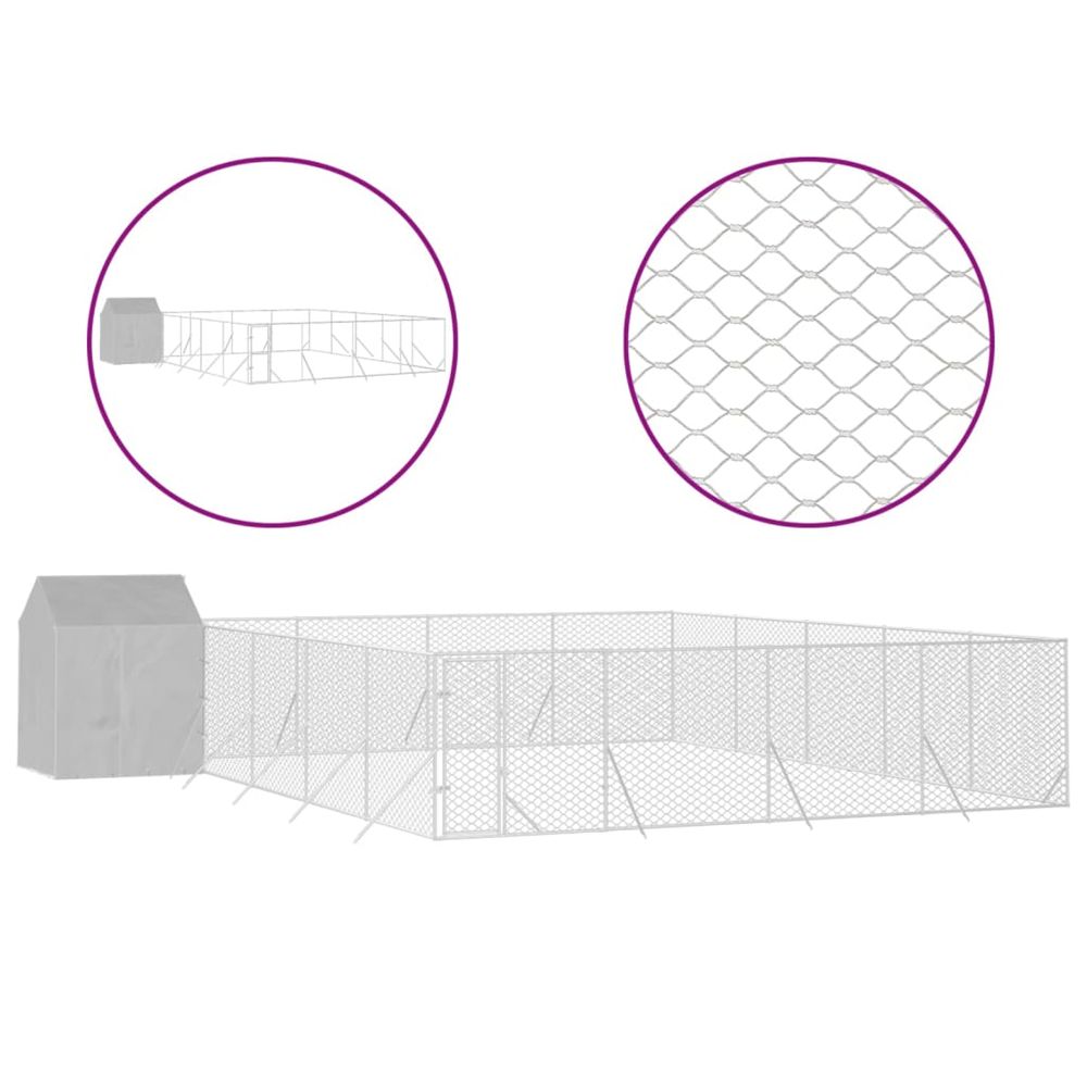 Chenil d'extérieur pour chiens avec toit argenté 10x10x2,5 m