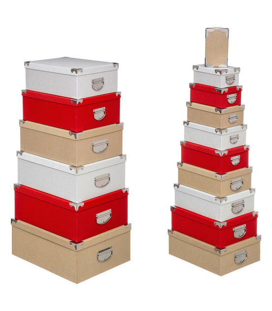 Lot de 16 boîtes de rangement avec poignées et coins en métal déco pailletés