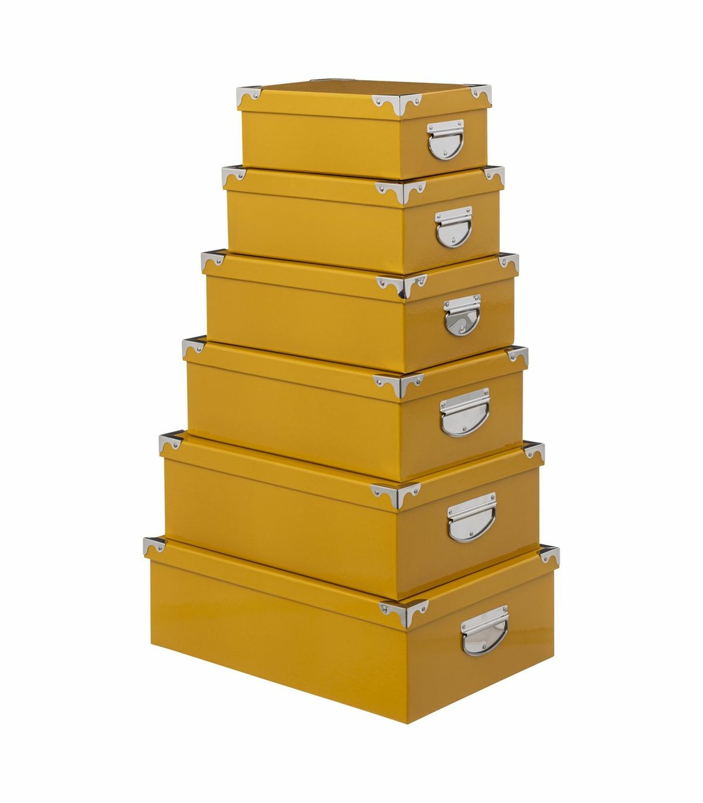 Lot de 6 boîtes de rangement avec poignées et coins en métal coloris jaune