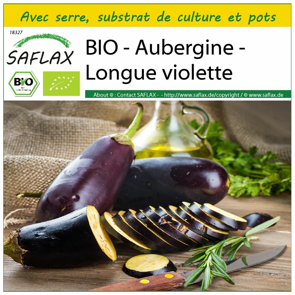 Ensemble de culture - bio - aubergine - longue violette - 20 graines - solanum melongena