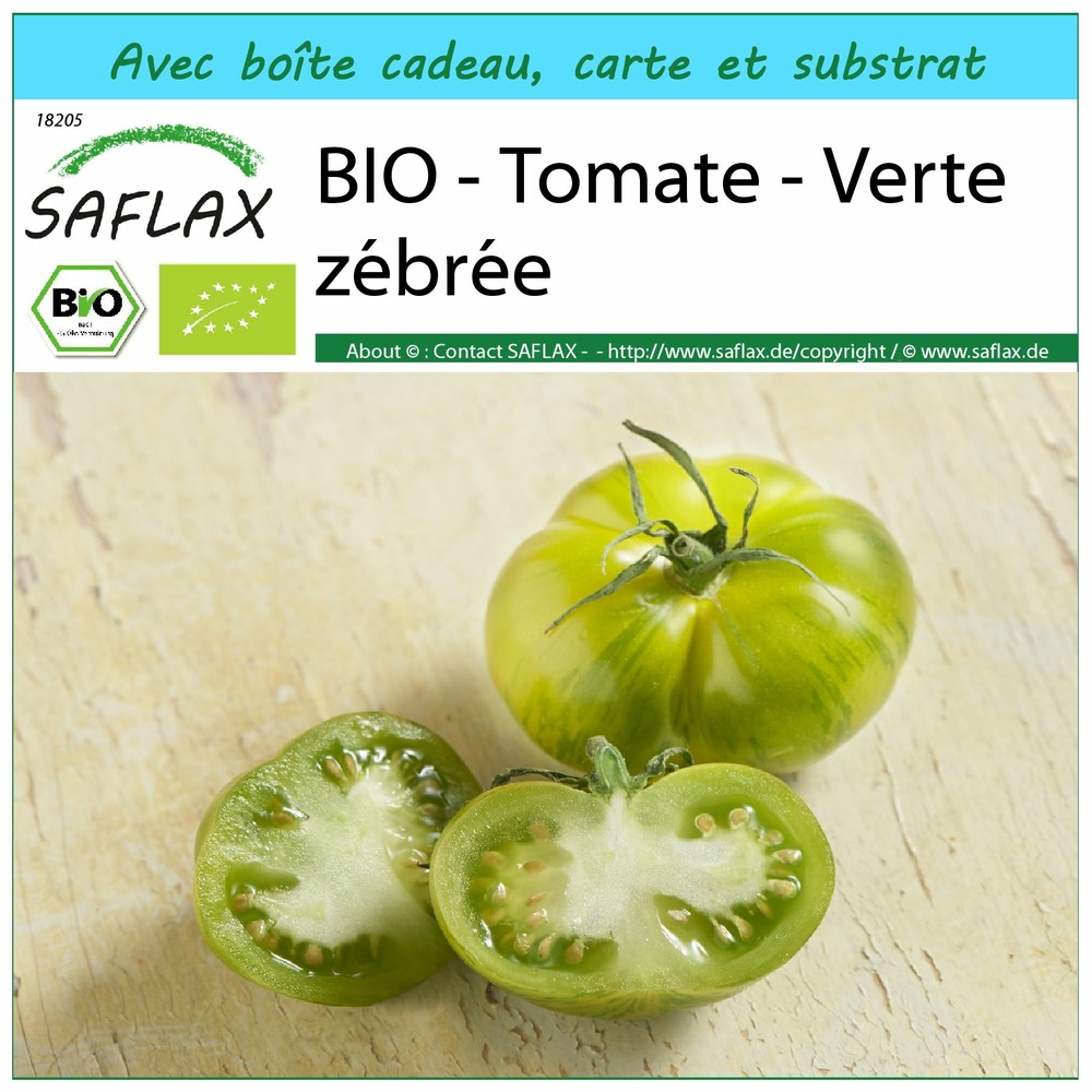 Ensemble-cadeau - bio - tomate - verte zébrée - 10 graines - solanum lycopersicum