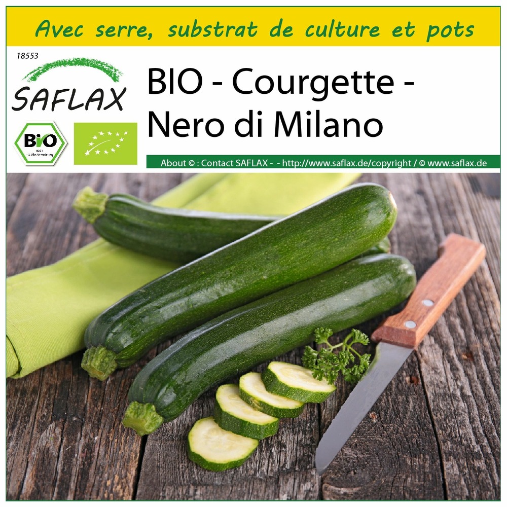 Ensemble de culture - bio - courgette - nero di milano - 6 graines - cucurbita pepo