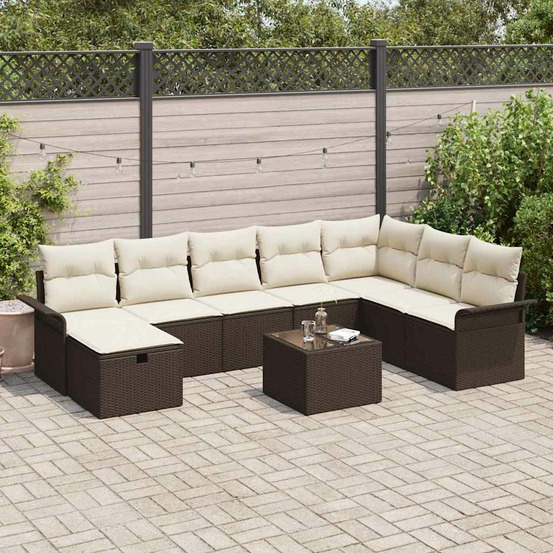 Ensemble de canapé de jardin 9 pcs marron poly rotin