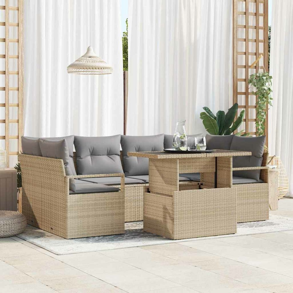 Ensemble de canapé de jardin 7 pcs beige poly rotin