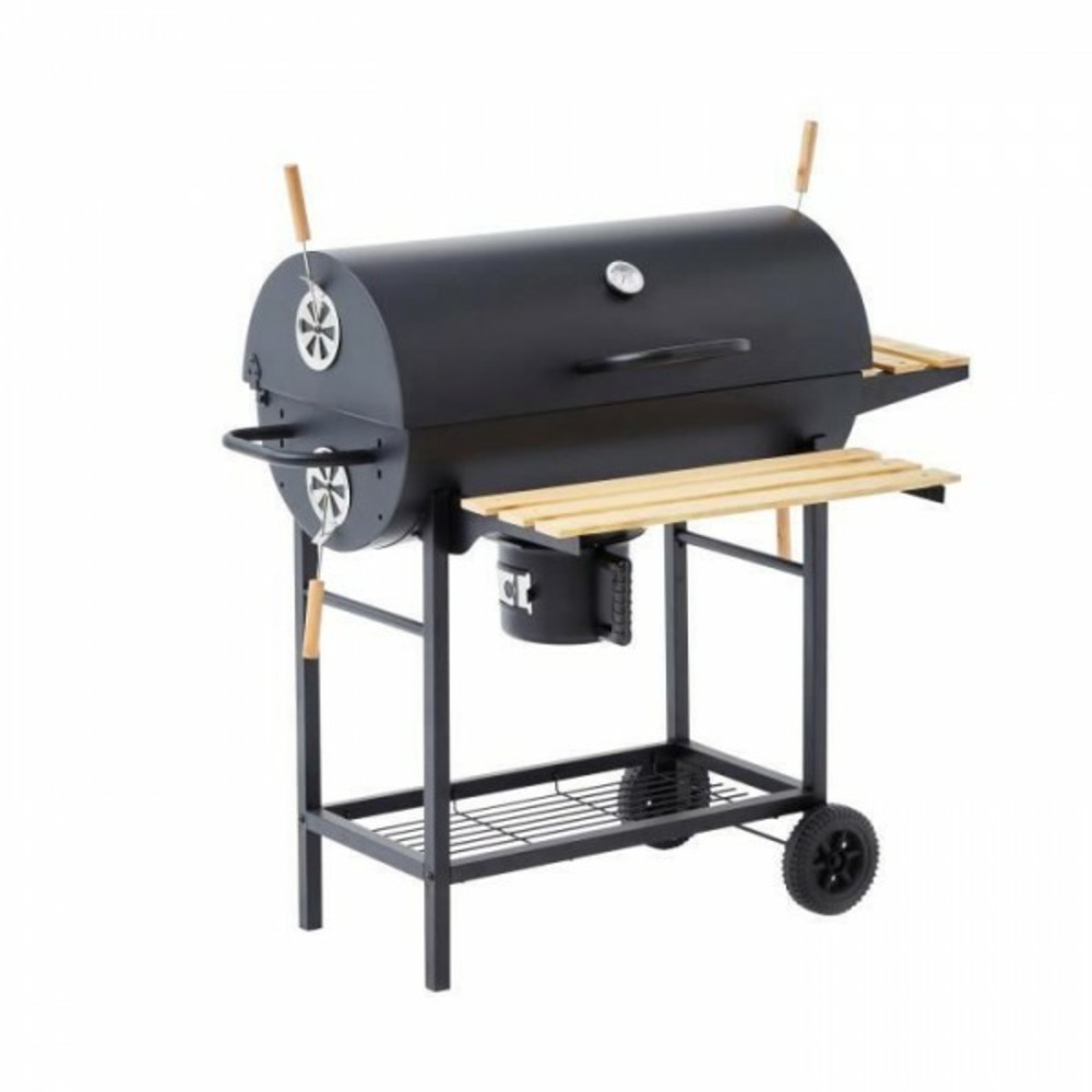 Barbecue a charbon mike - 2 grilles acier chromé - surface de cuisson : 71 x 35 cm - noir