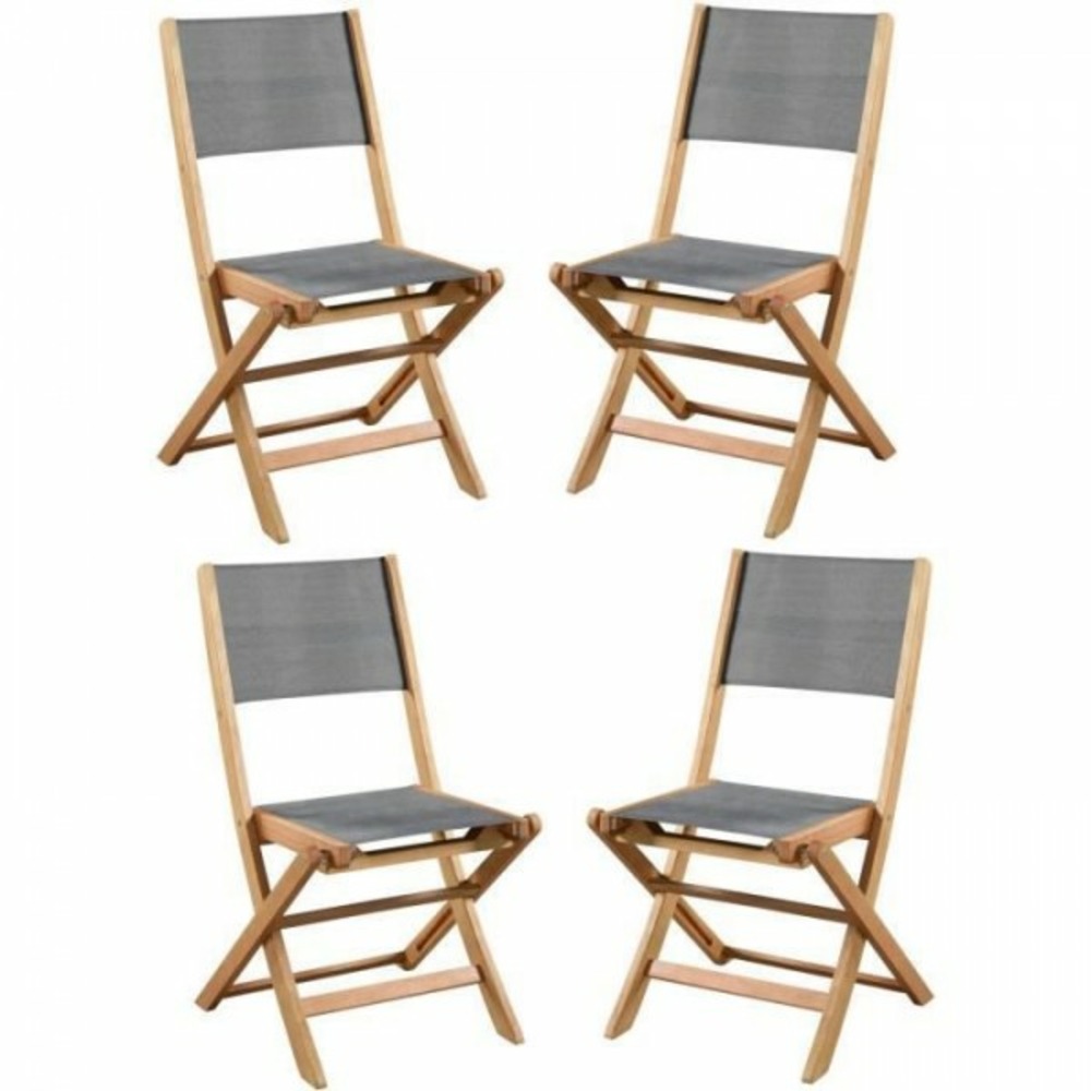 Lot de 4 chaises de jardin en bois d'acacia fsc et assise textilene - 50 x 57 x 90 cm - gris