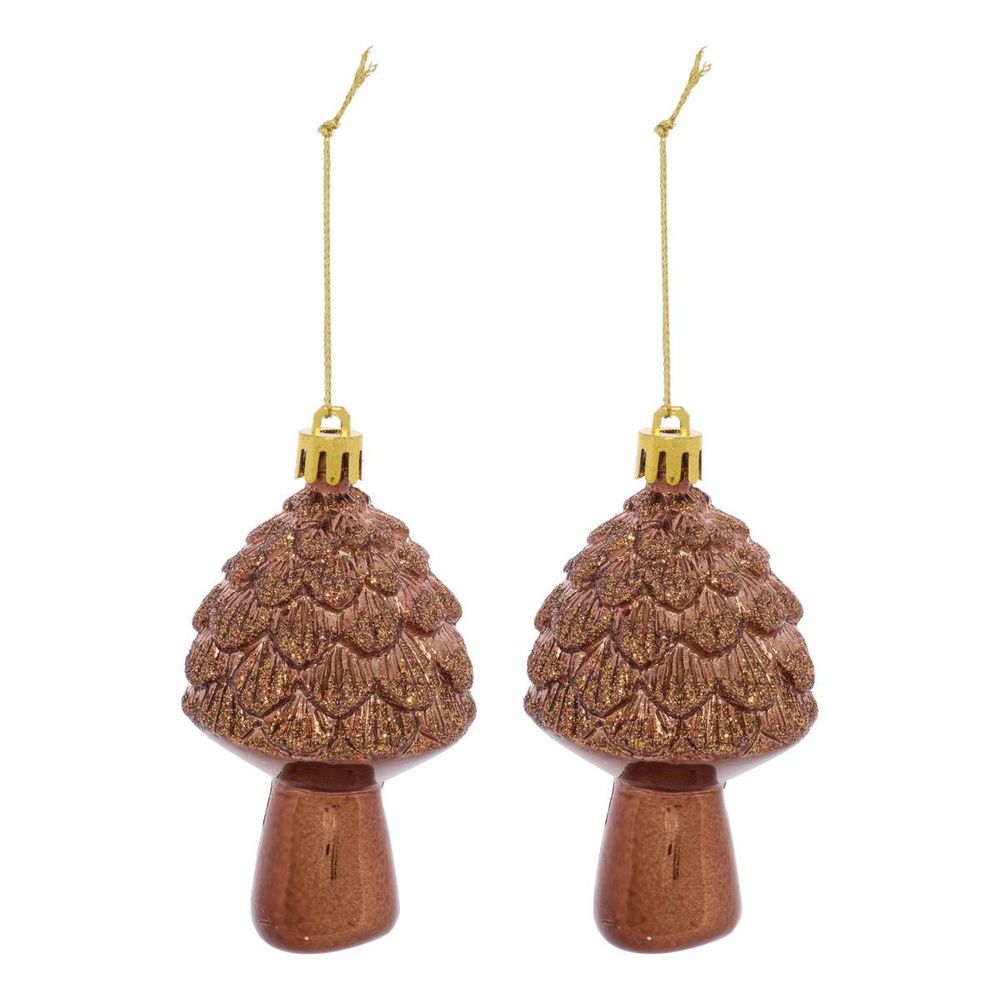 Lot de 2 suspensions de sapin champignon en plastique marron 8 cm