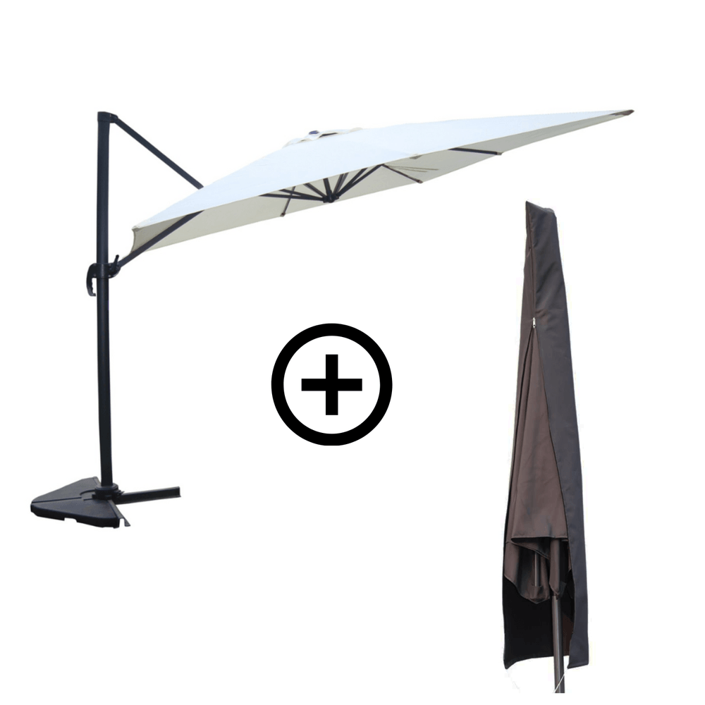 Parasol rectangulaire 3x4m déporté rotatif écru avec housse cesare