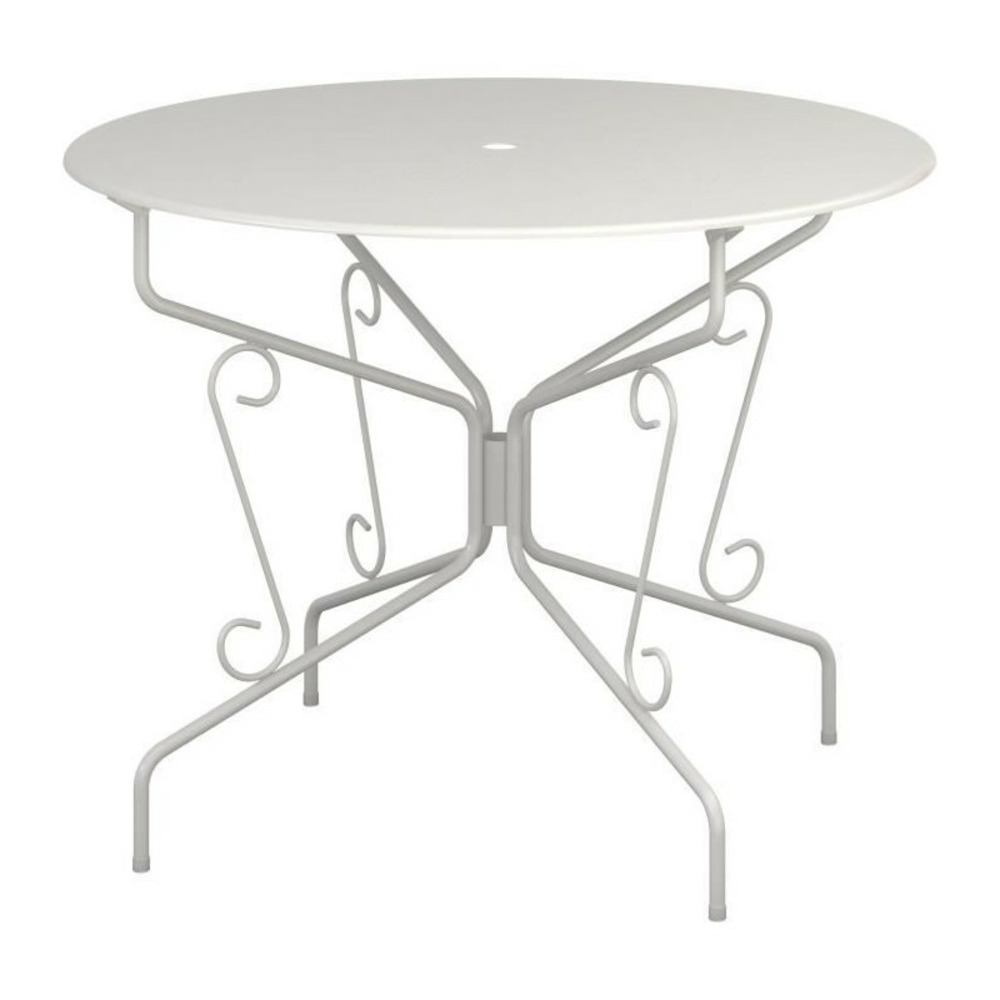 Table de jardin romantique en fer forgé avec trou central pour parasol - 95 cm - blanc