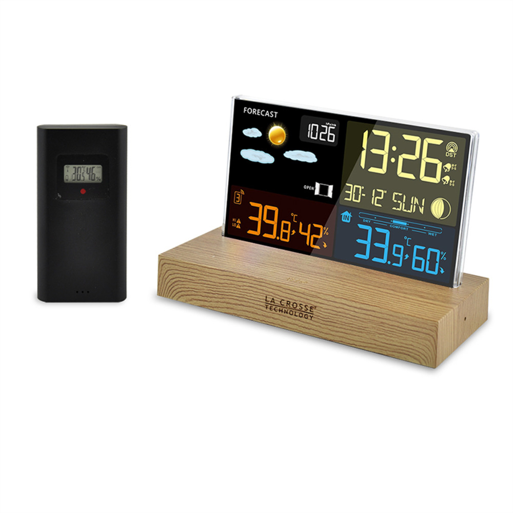 Station météo colorée avec socle effet bois ws6206 Truffaut