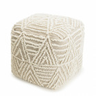Pouf carré en laine chevrons ivoire
