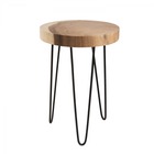 Table d'appoint ronde petite en bois mungur pieds épingles métal d35