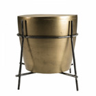 Table d'appoint ronde forme tambour aluminium doré métal noir d54