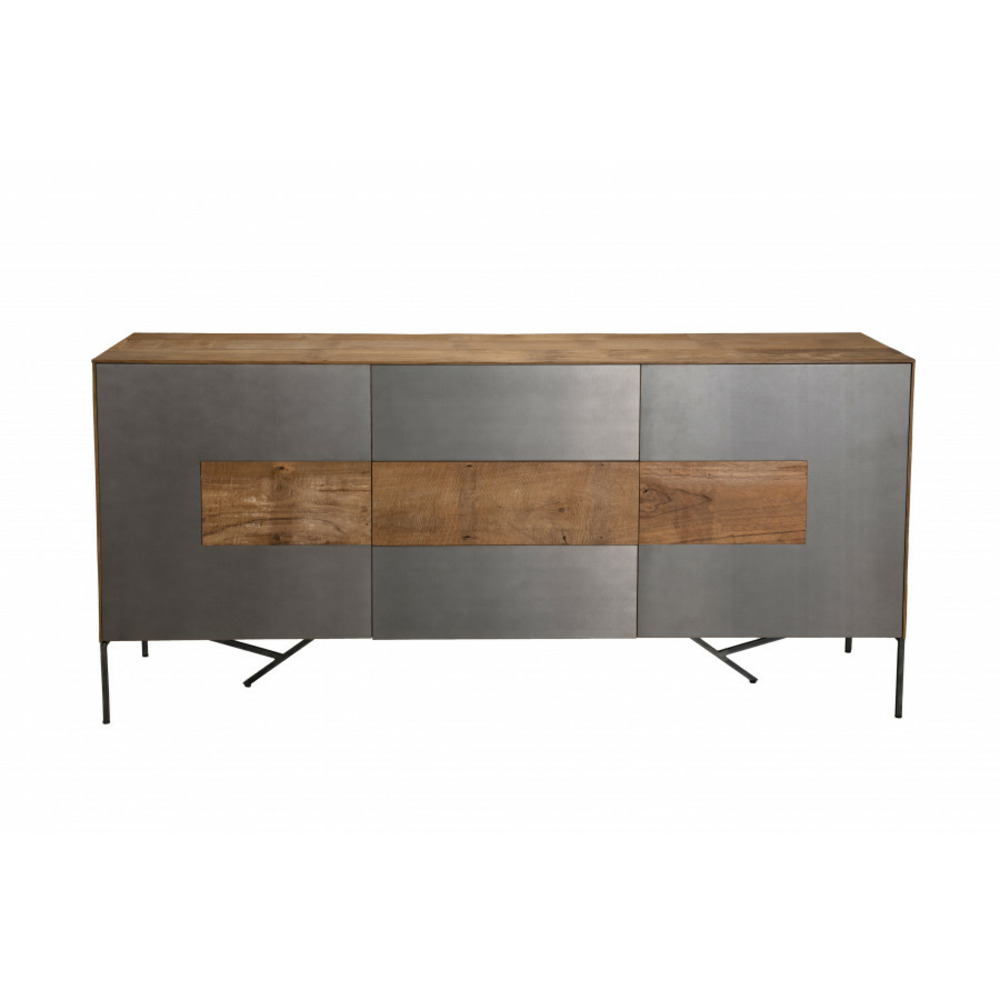 Buffet 2 portes 3 tiroirs teck recyclé pieds en métal gris anthracite