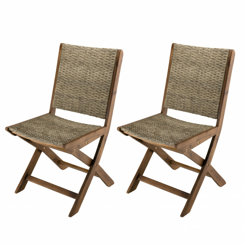 Ensemble de 2 chaises jardin en acacia et rotin synthétique