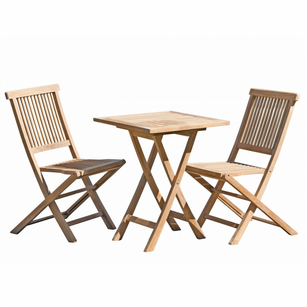 Table de jardin et chaises en teck 2 personnes