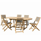 Table de jardin et chaises en teck et textilene couleur taupe 6/8 pers