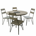 Table de jardin et chaises teck teinté grisé 4/6 pers. Table ronde