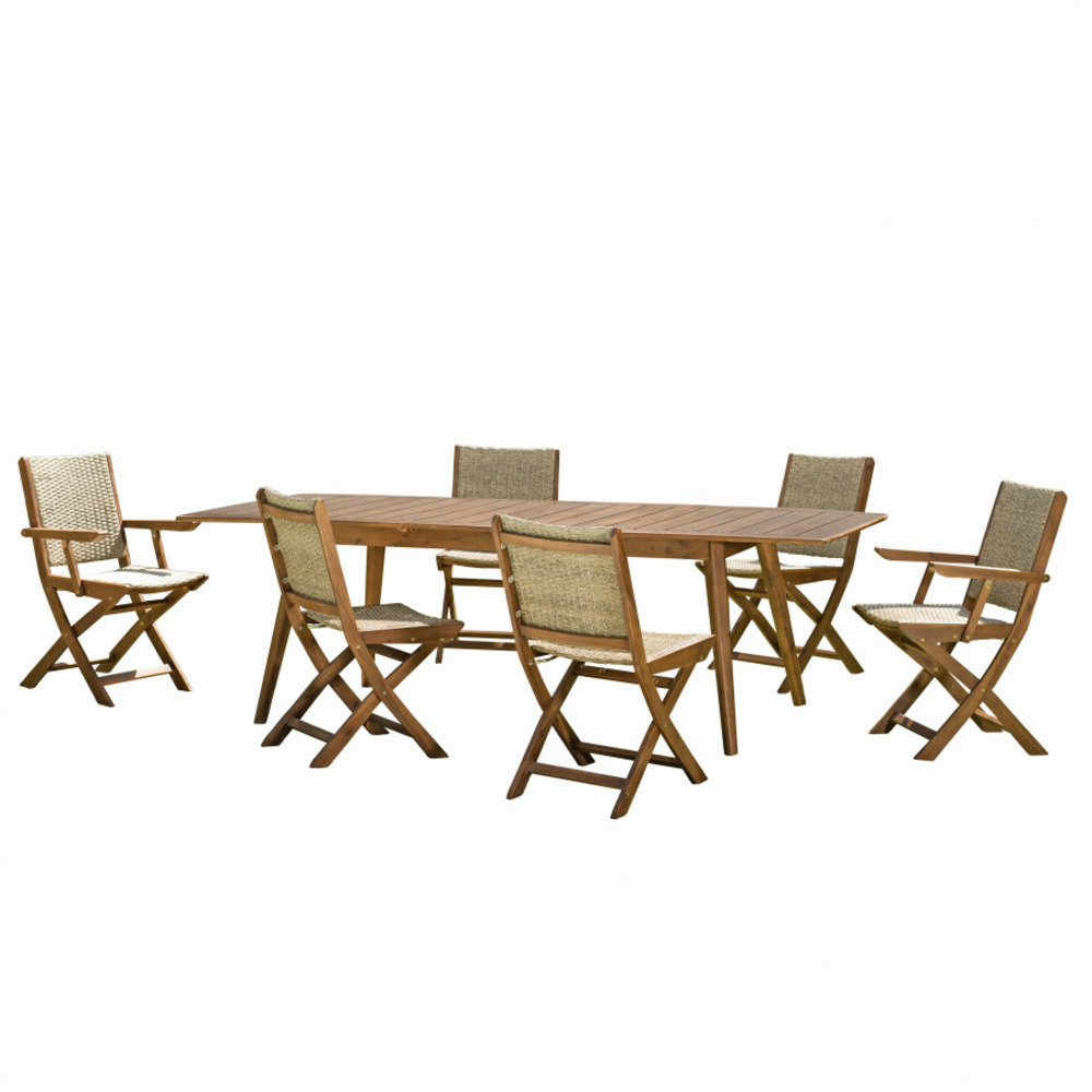 Table de jardin et chaises en acacia 8/10 personnes