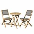 Table de jardin et chaises en teck et textilene 2 personnes