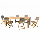Table de jardin et chaises en teck et textilene taupe 6/8 personnes