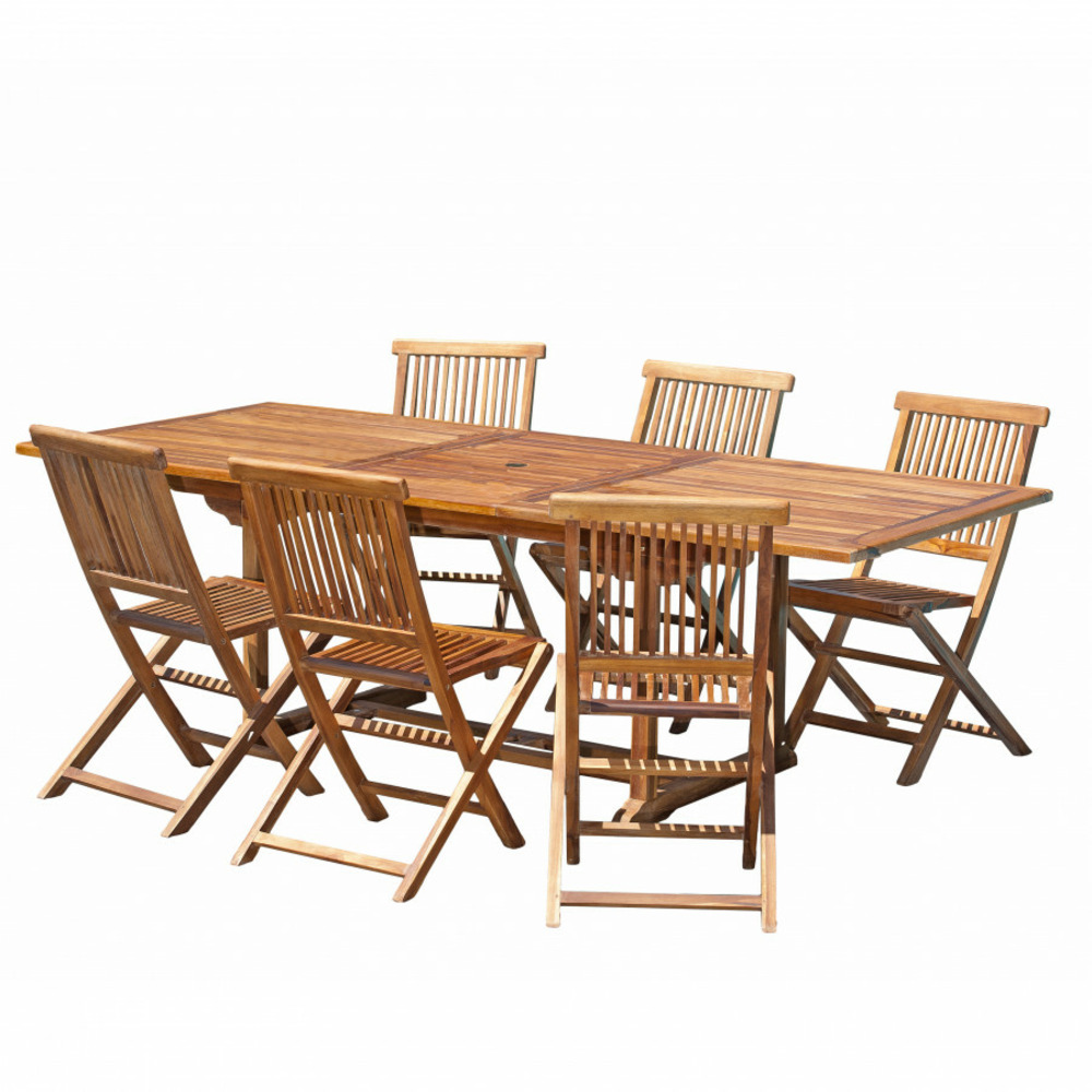 Table de jardin et chaises en teck huile 8/10 personnes
