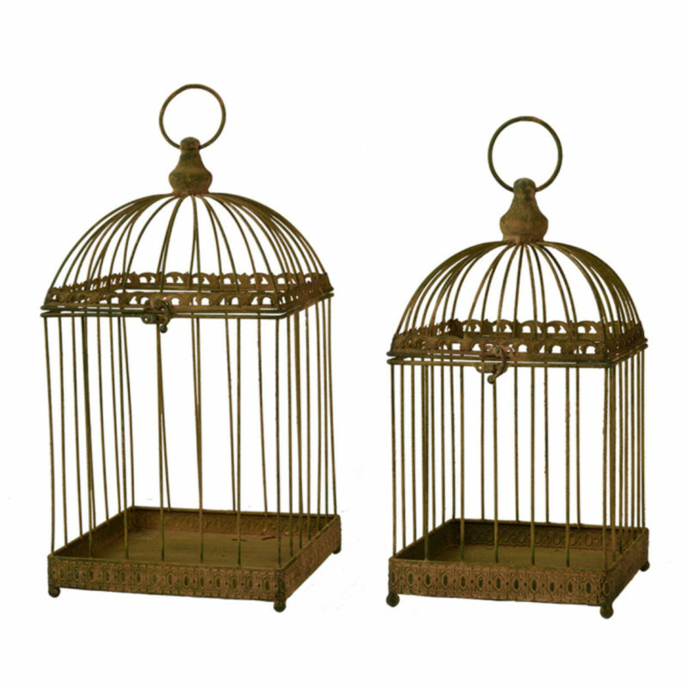 Lot de 2 cages à oiseaux en métal vieilli