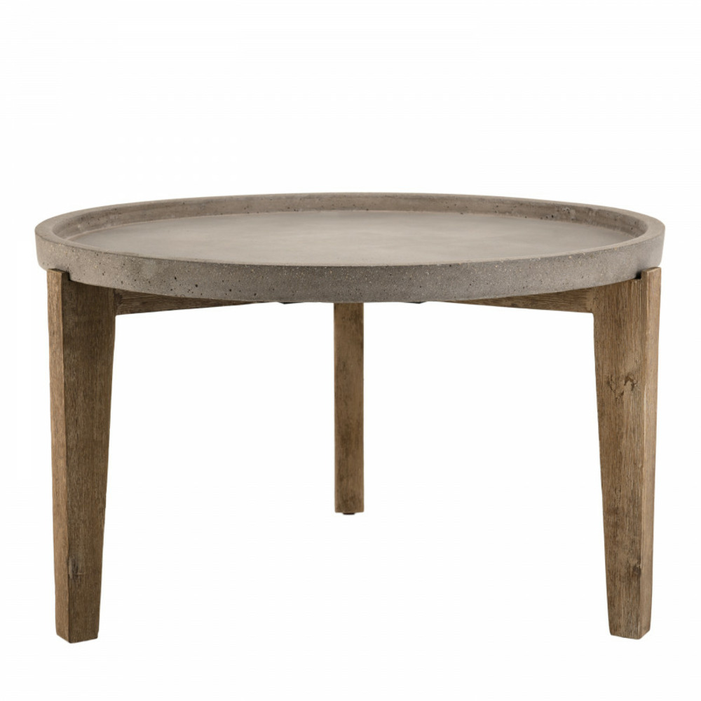 Table basse de jardin ronde béton et acacia d81 cm