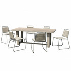 Table de jardin et chaises en teck teinté grisé et métal 6/8 personnes