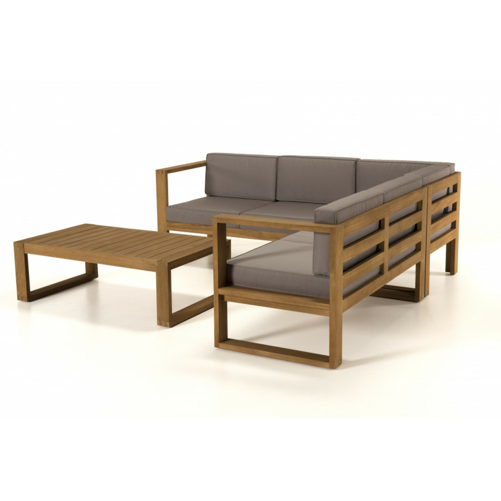 Salon de jardin en teck et tissu 5 personnes