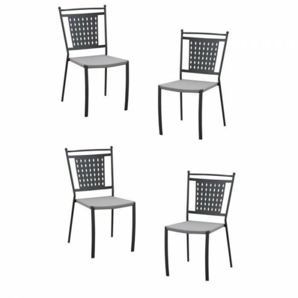 Lot de 4 chaises de jardin en acier thermolaqué et textilene - style zellige - 50 x 59 x 91 cm