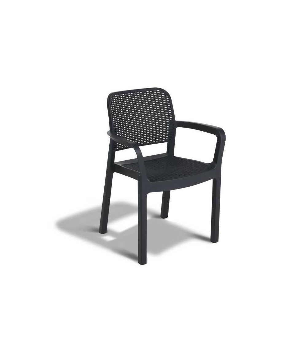 Lots de 6 fauteuils monoblocs - empilables en résine de synthese - imitation rotin tressé rond - allibert by - samanna