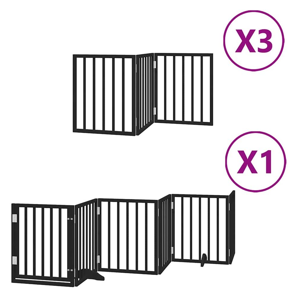 Barrière pour chien porte pliable 15panneaux noir bois peuplier