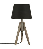 Lampe trépied en bois et et abat-jour noir h 46 cm