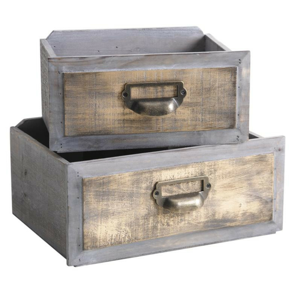 Lot De 2 Corbeilles Murales En Bois Blanc Z² BellaDecor - Style Vintage Ferme - 18,4 Cm