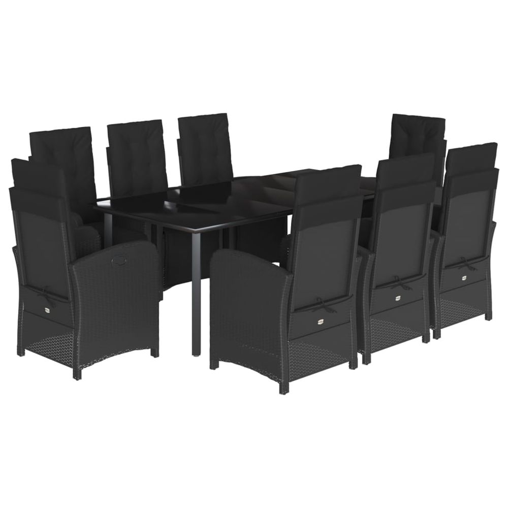 Ensemble à manger de jardin 9pcs coussins noir résine tressée