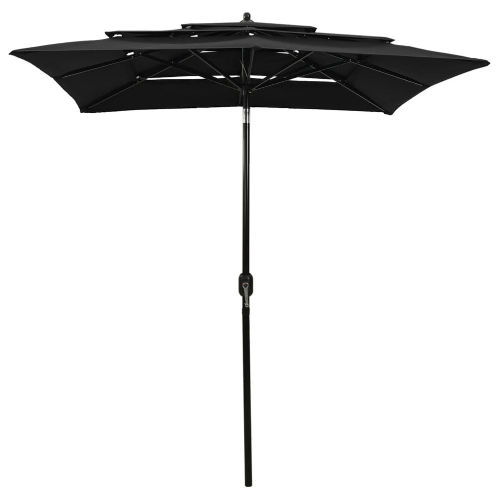 Parasol de jardin à 3 niveaux avec mât en aluminium noir 2x2 m