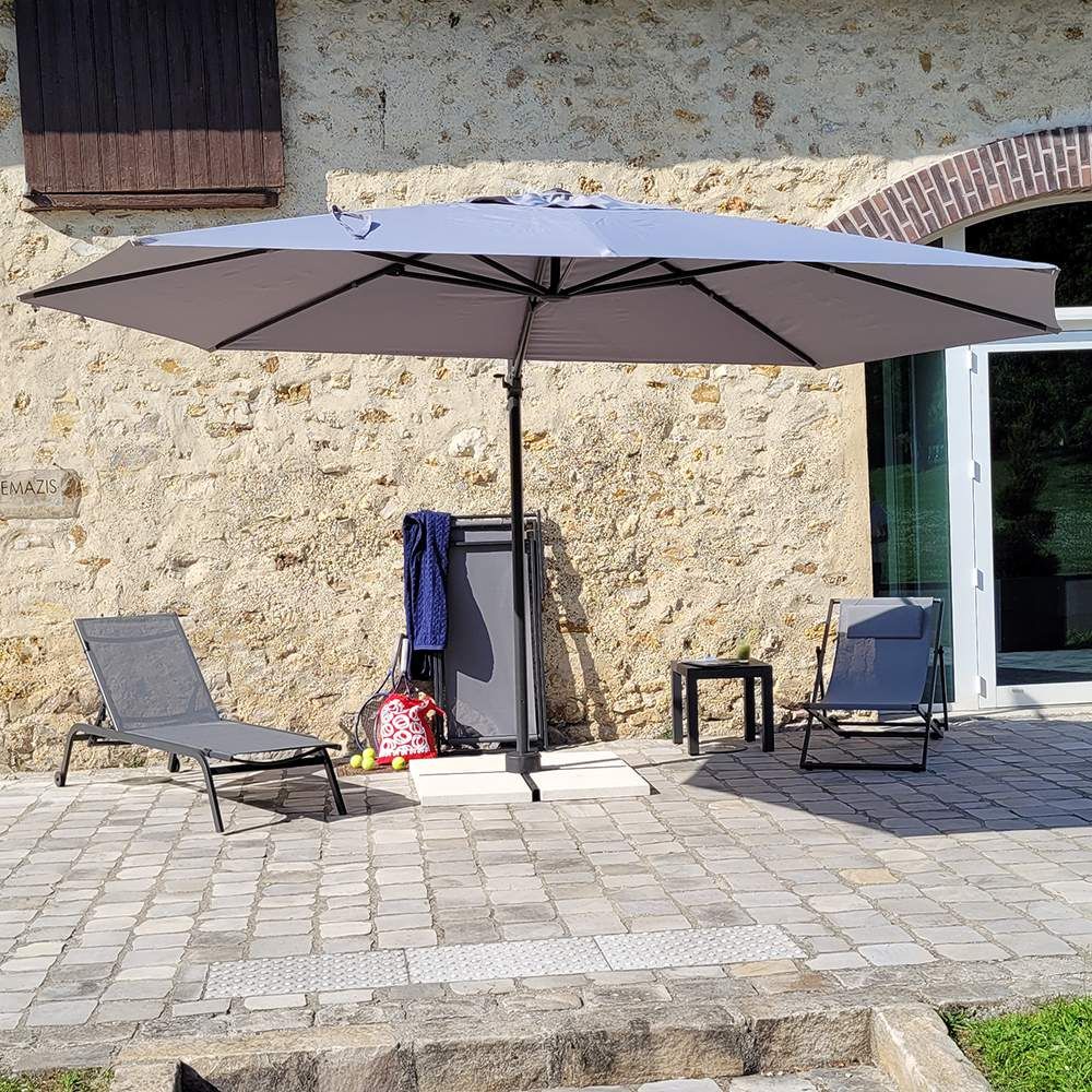 Parasol déporté en aluminium gris 300 x 400 cm argos