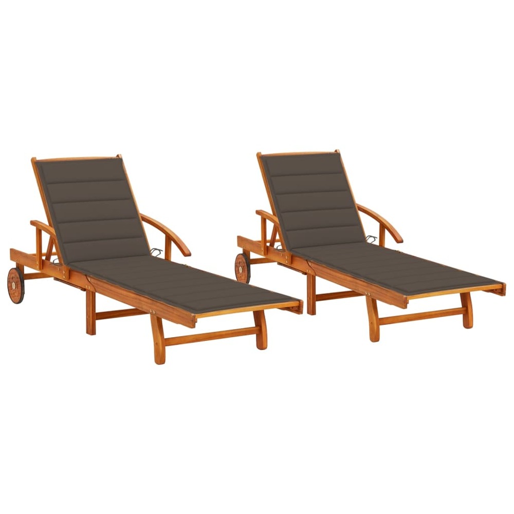 Chaises longues lot de 2 avec coussins bois d'acacia solide