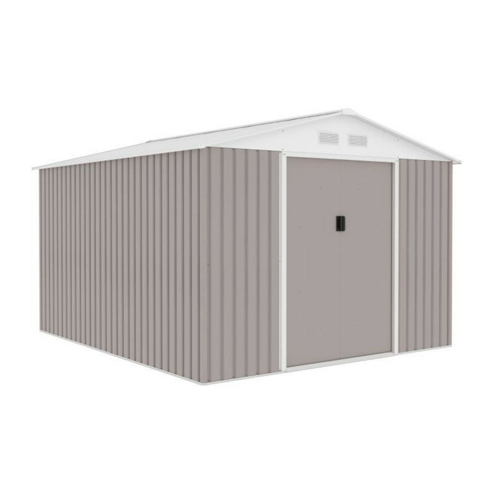Abri de jardin taupe en métal 8,84 m² avec kit d'ancrage inclus 277 x 319 x 202 cm
