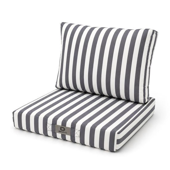 Ensemble coussins salon jardin 50x60 rayure gris foncé - premium 270g (assise + dossier)
