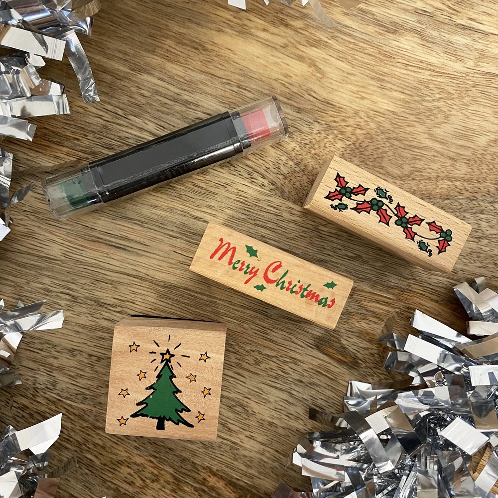 Kit de tampons motif noël en bois - 3 pièces
