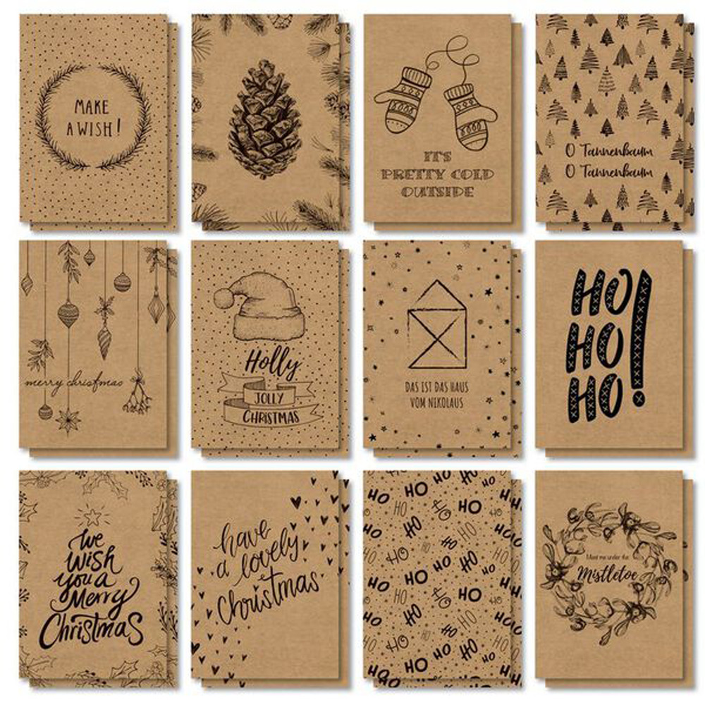 24 cartes de noel en kraft
